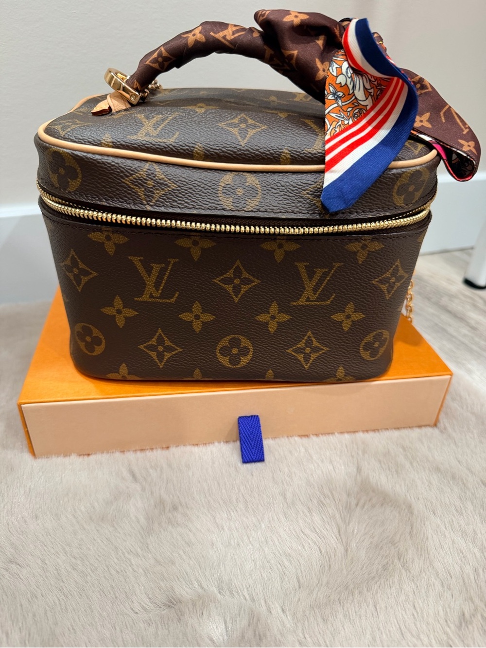 Louis Vuitton Brown Monogram Top-Handle Vanity Case with Scarf Accent